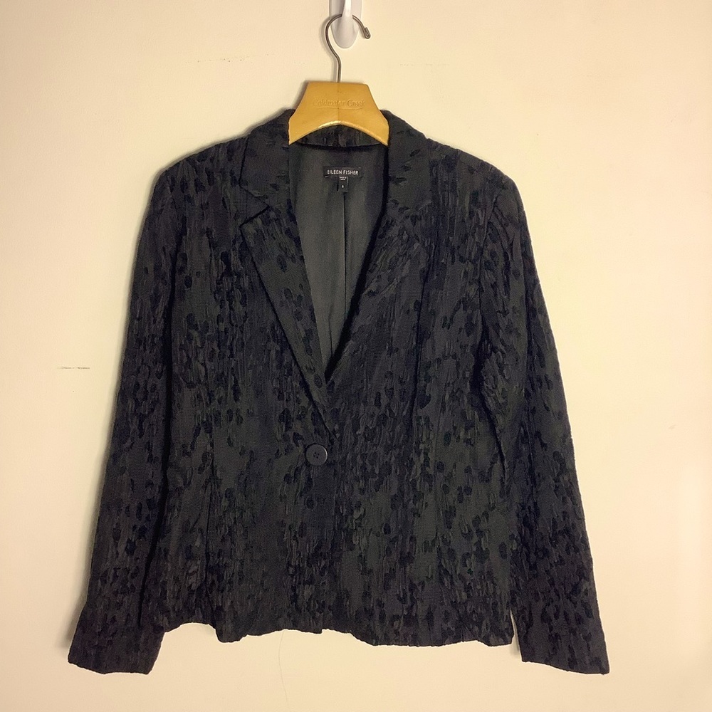 Eileen Fisher water lily Jaquard Chenille Silk Blazer - Picture 2 of 8